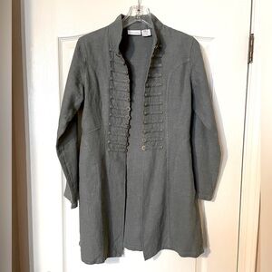 Soft Surroundings Ramie Jacket Sage Green Sheffield Coins Military Longline XS